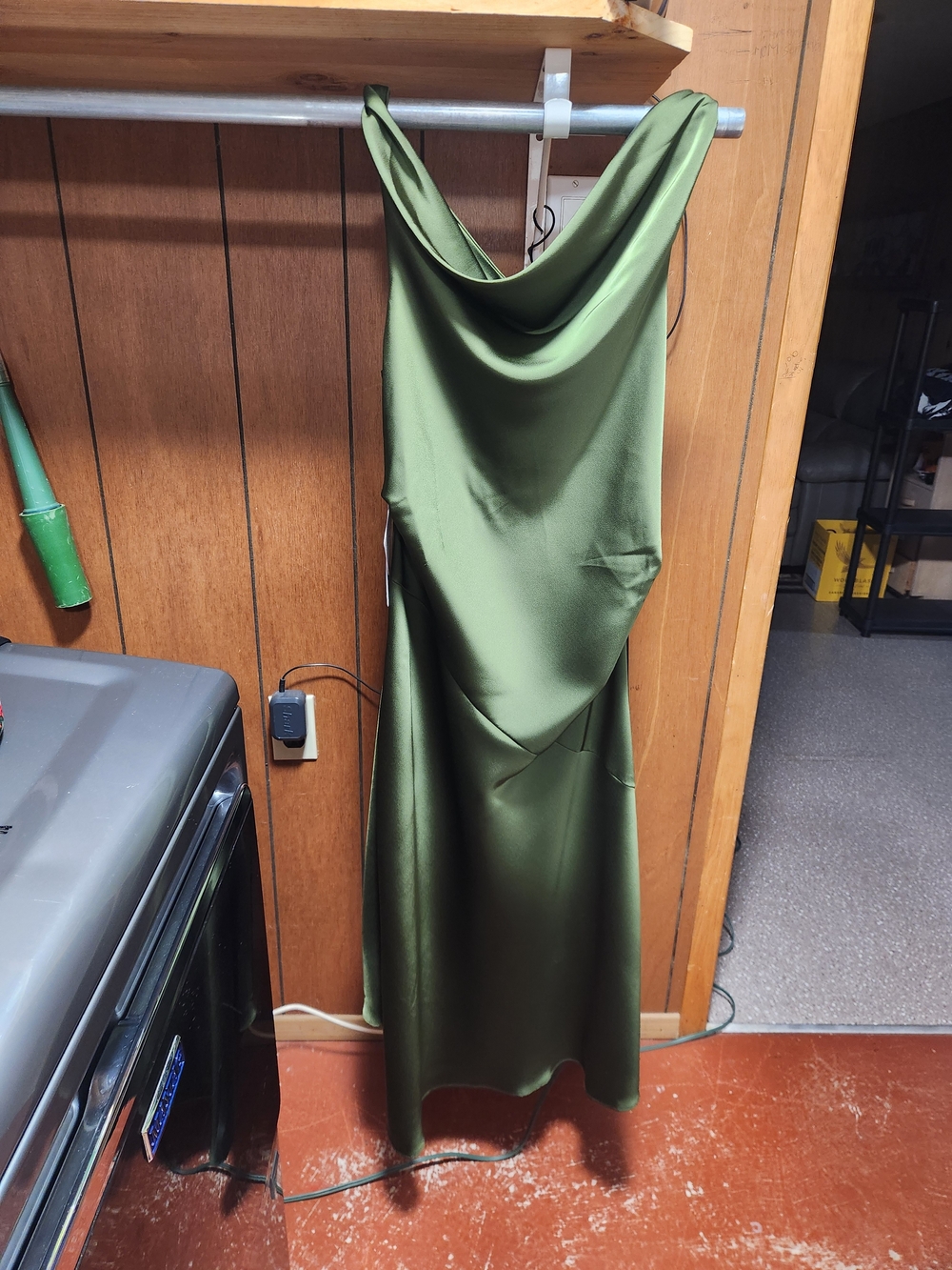 Satin Cowl Neck Midi Dress - Olive - Picture 2 of 5